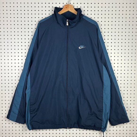 Vintage 90s Nike Windbreaker Jacket XXL Full Zip‎ Navy Blue Monochrome Warm Up - Picture 1 of 6